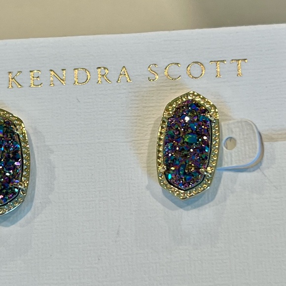NWT Kendra Scott RARE & Retired Ellie Earrings Multi Colored Drusy Yellow Gold! - Picture 9 of 17